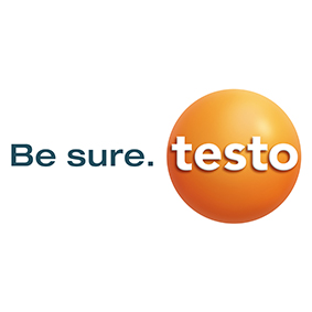 Das Testo-Logo mit dem Testo-Slogan. Ein orangener Ball mit Testo-Schriftzug.