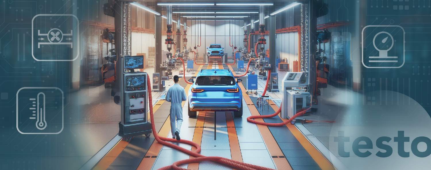 KI-generiertes Bild welches die Prüfung eines Autos in der Produktion zeigt